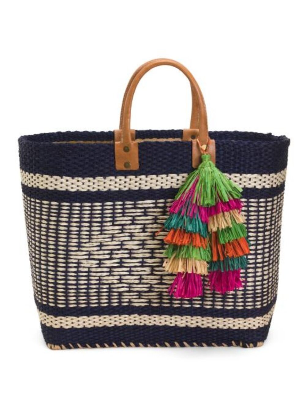 MAR Y SOL Large Ibiza Sisal And Seagrass Carryall With Leather Handles